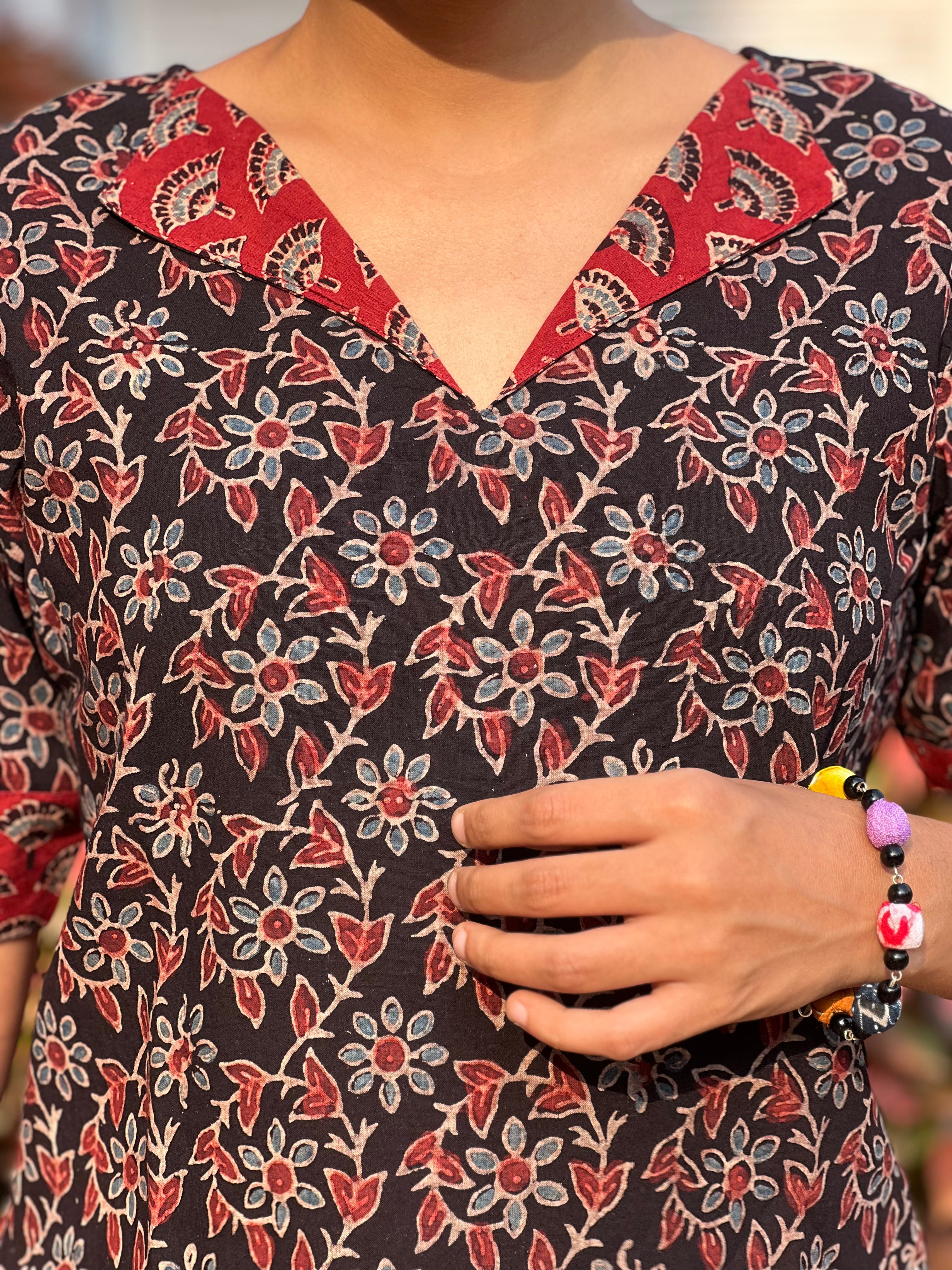 V Neck Ajarakh Cotton Top