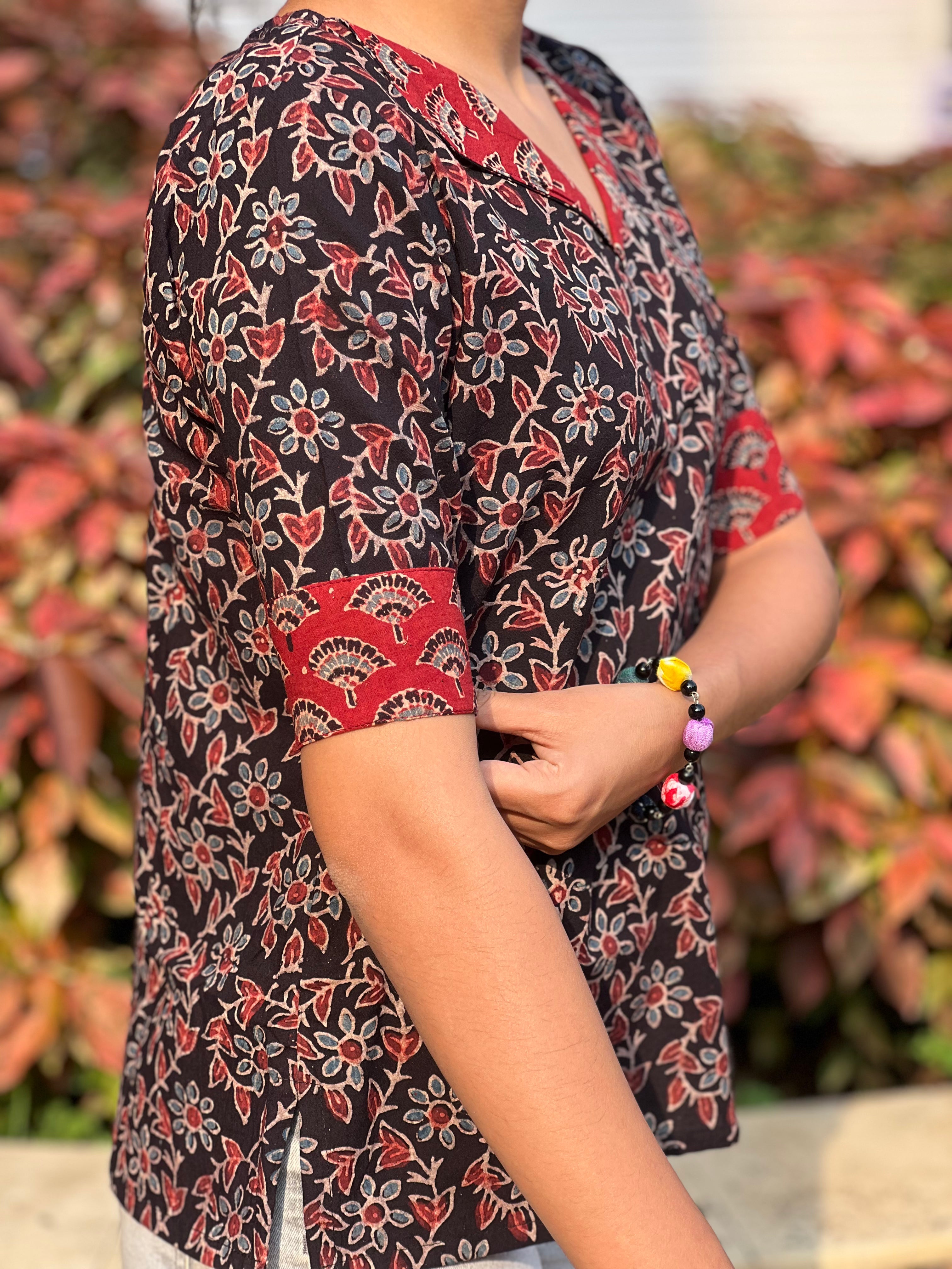 V Neck Ajarakh Cotton Top