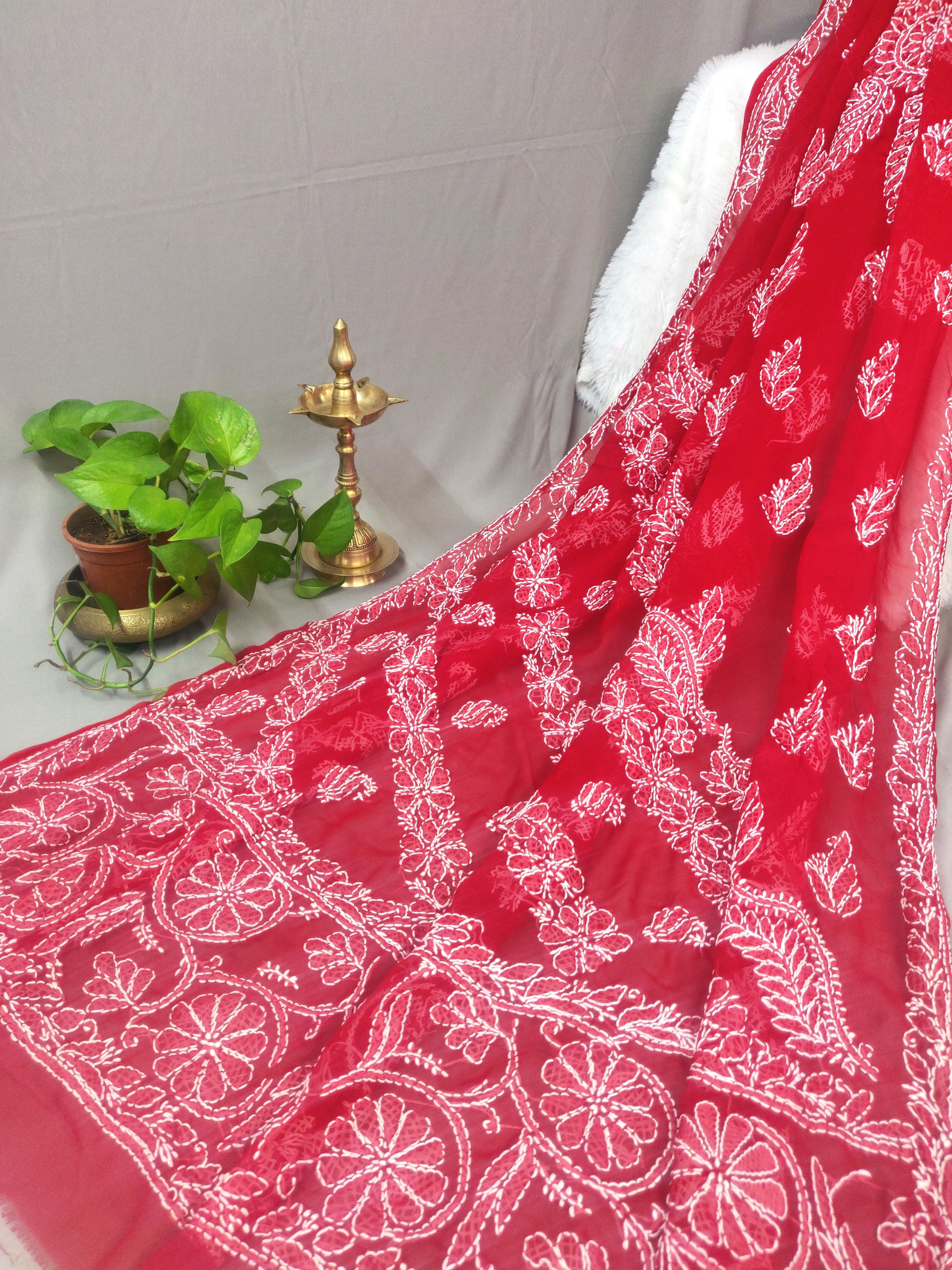 Chhaya - Georgette Chikankari Chhadi Sarees