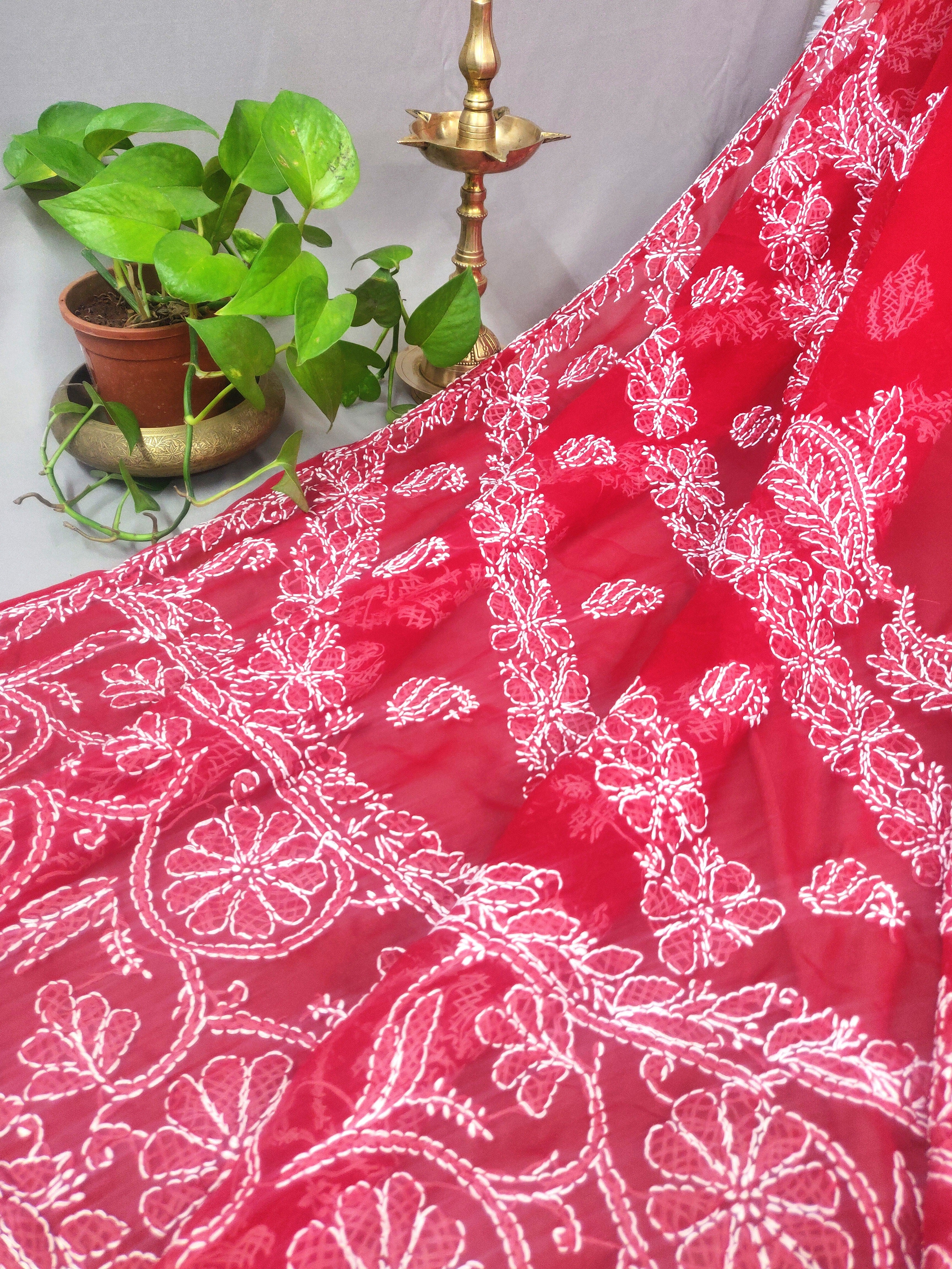 Chhaya - Georgette Chikankari Chhadi Sarees