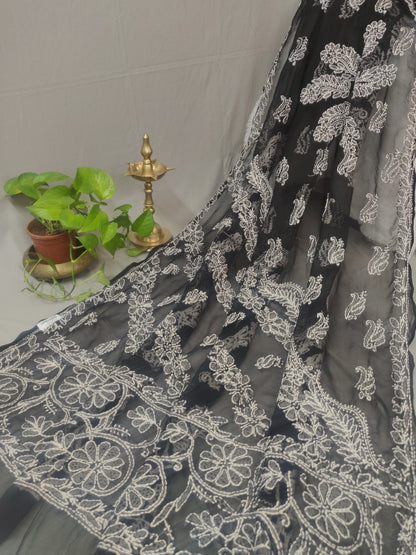 Chhaya - Georgette Chikankari Chhadi Sarees