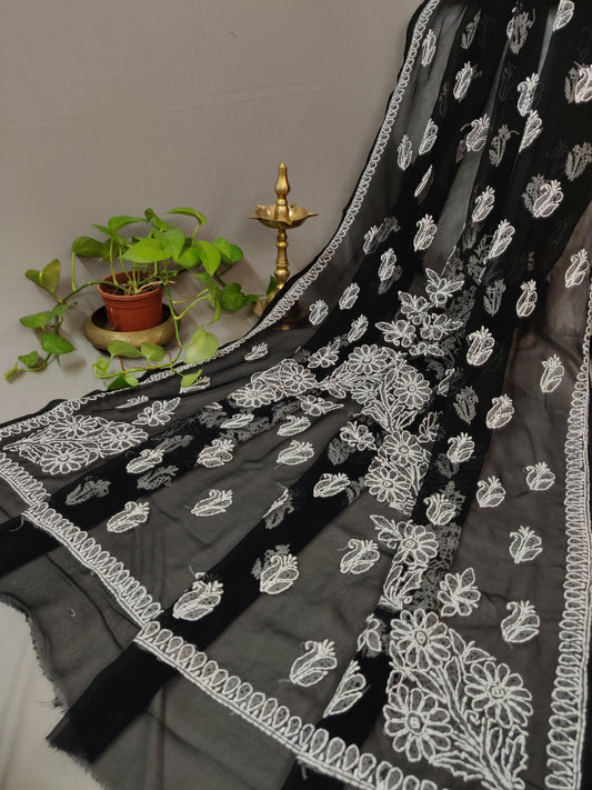 Sunehri - Georgette Chikankari Ghas Patti Sarees