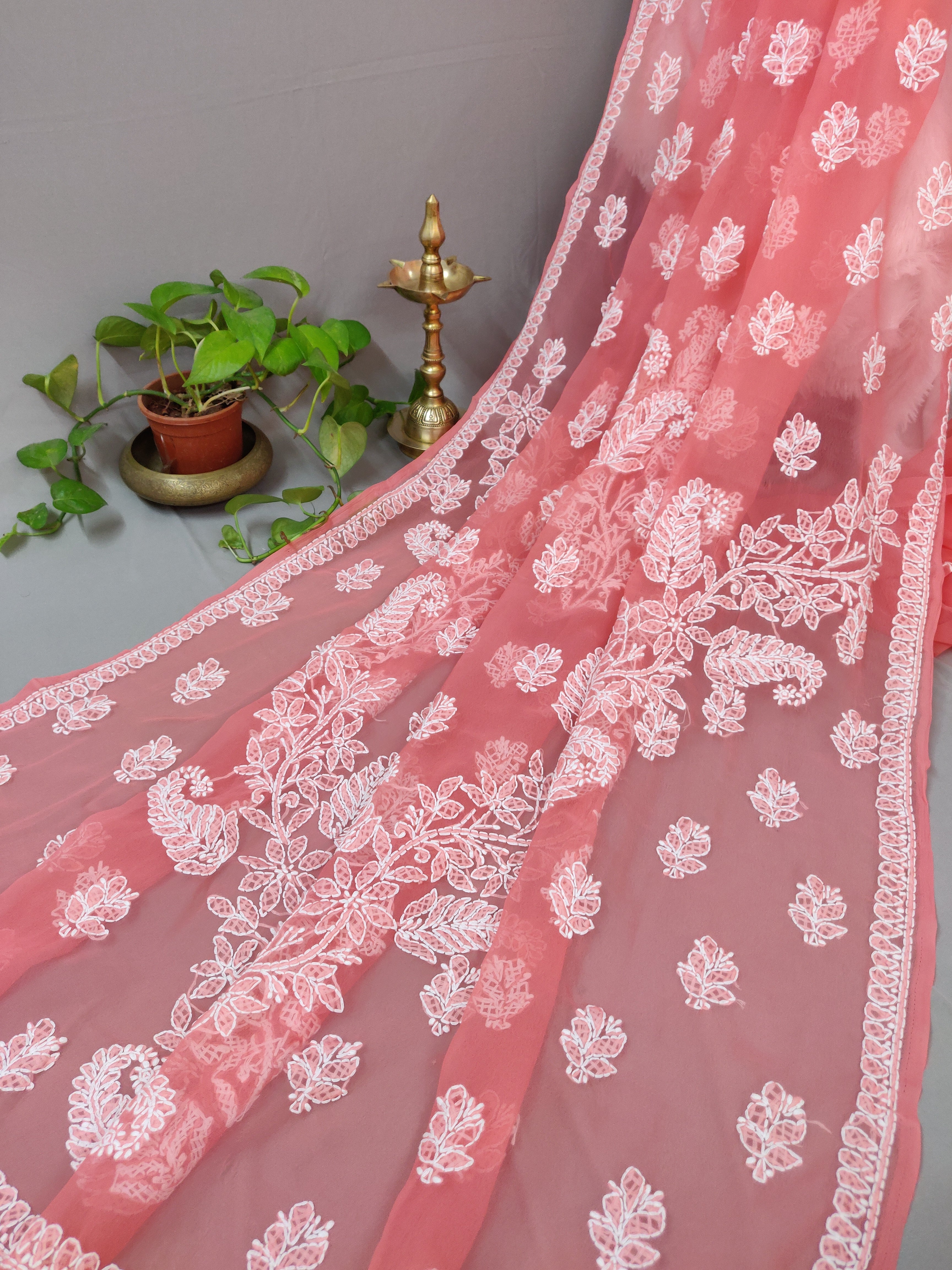 Sunehri - Georgette Chikankari Ghas patti Sarees