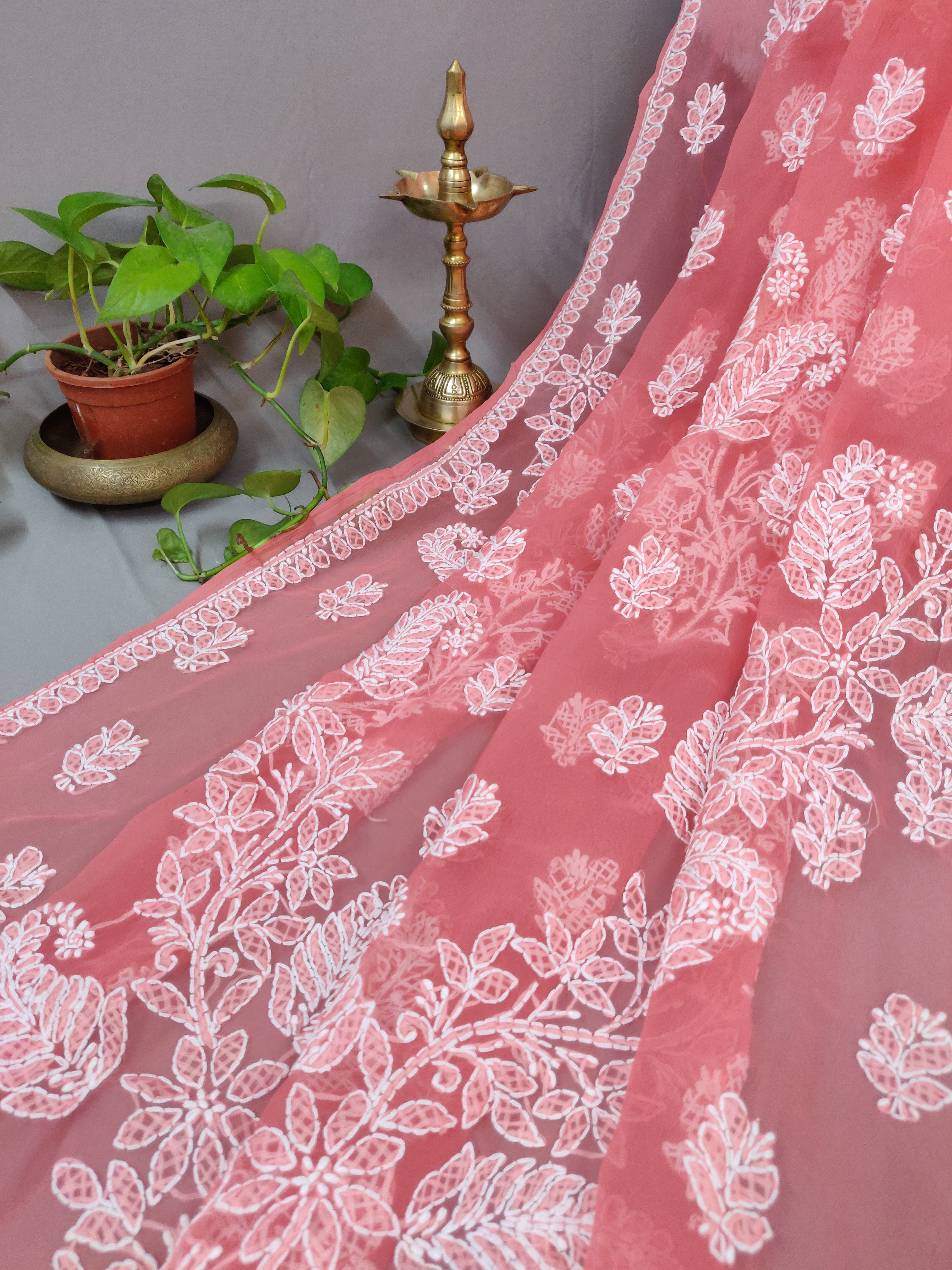Sunehri - Georgette Chikankari Ghas patti Sarees