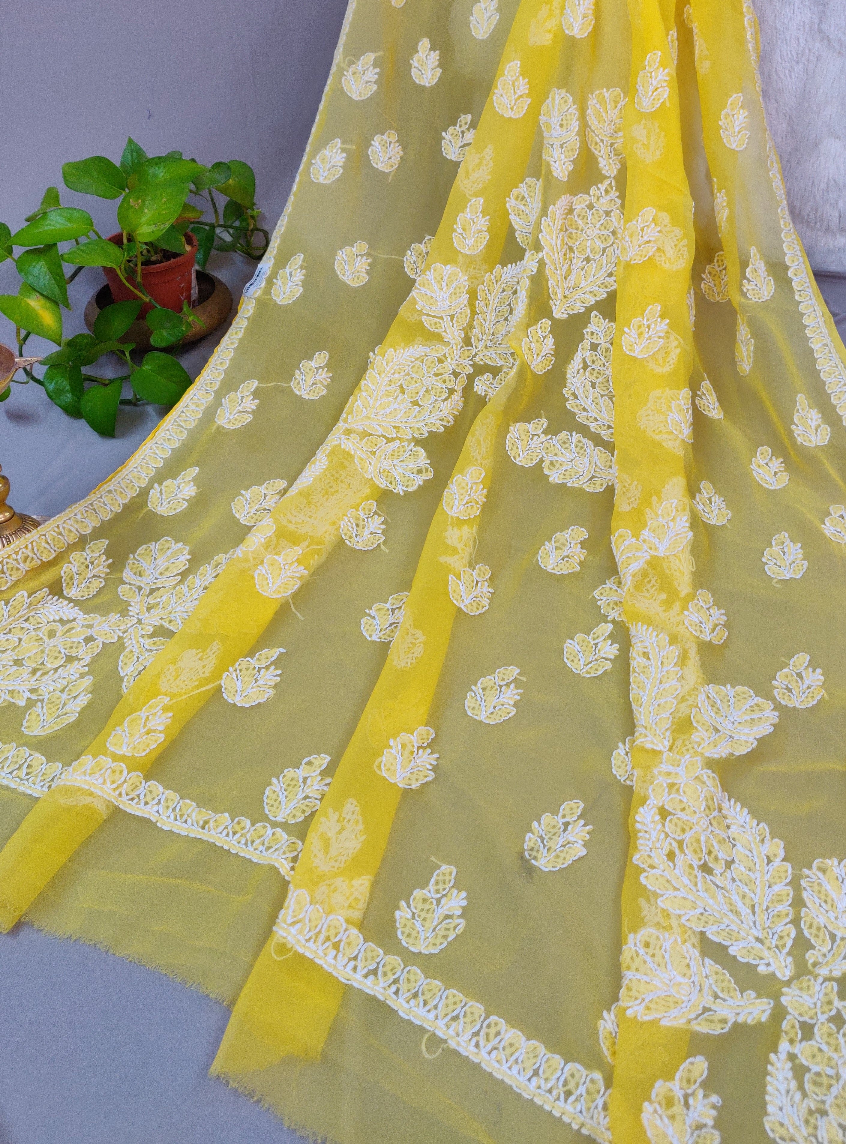 Sunehri - Georgette Chikankari Ghas Patti Sarees