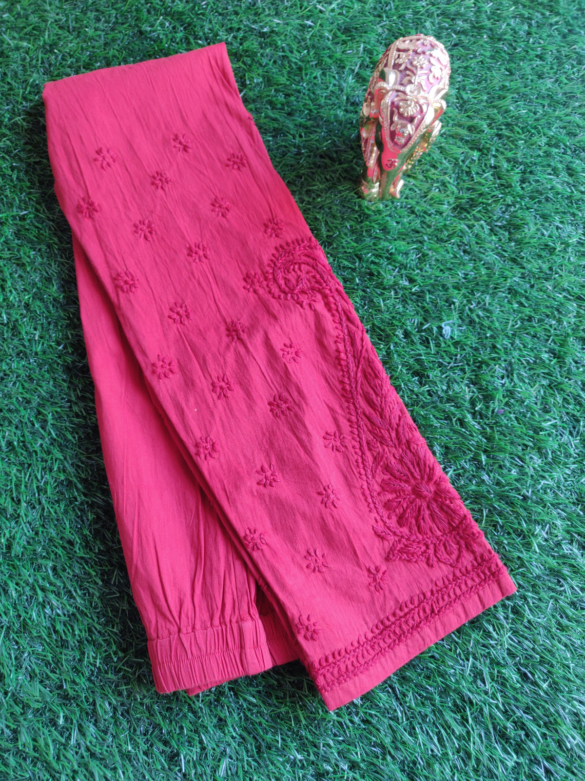 Bottom Wear - Chikankari Leggings - Red