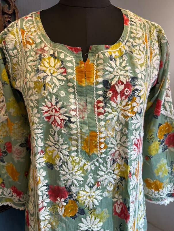 Pista Green Mul Cotton Kurti