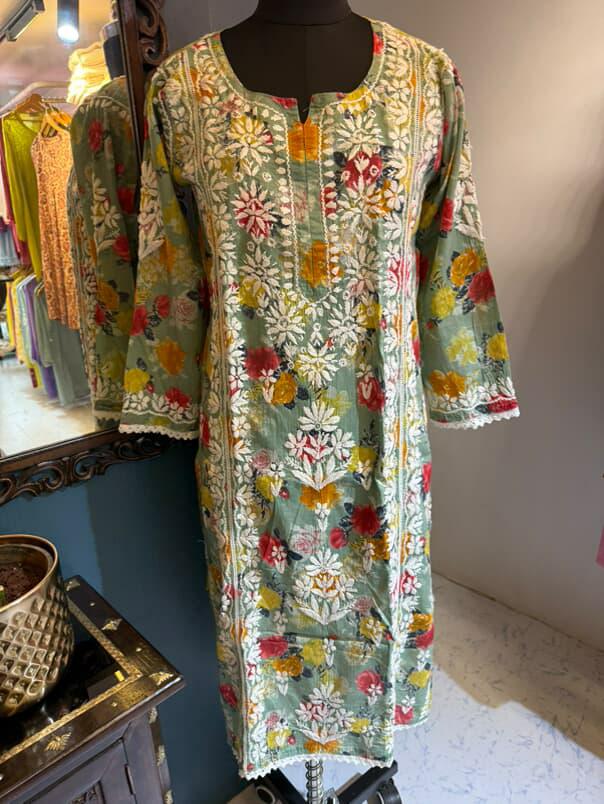 Pista Green Mul Cotton Kurti