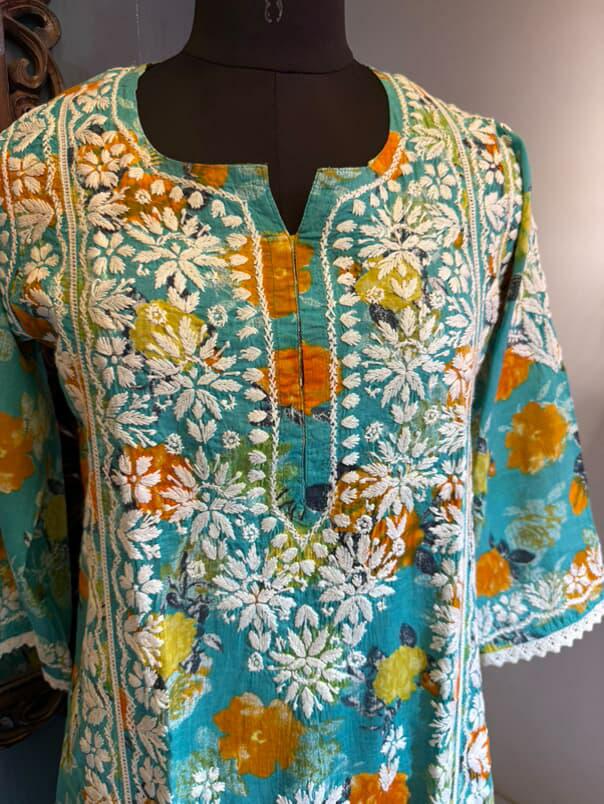 Greenish Blue Mul Cotton Kurti