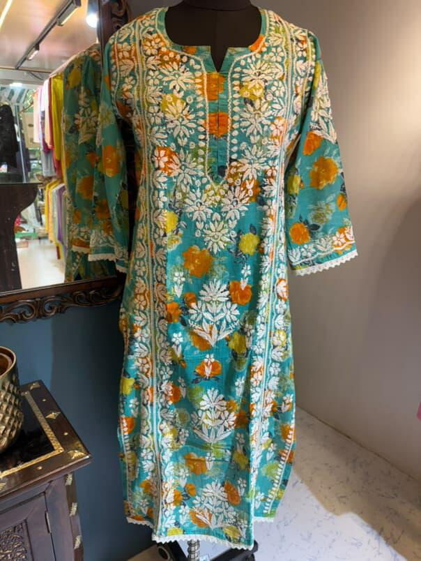 Greenish Blue Mul Cotton Kurti
