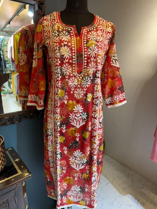 Red Mul Cotton Kurti