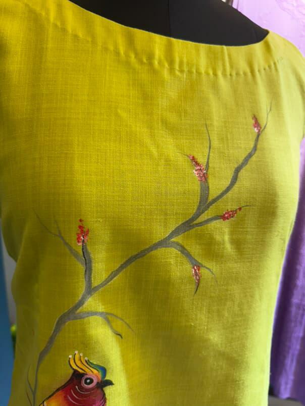 Morni Vibes | Parrot Green Hand-Painted Co-ord Set