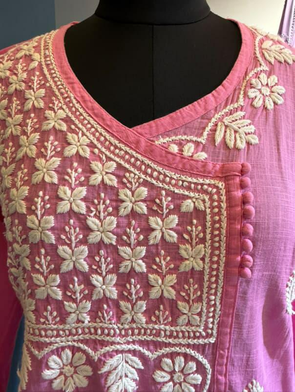 Gulaabo | Pink Angrakha with White 3D Thread Embroidery