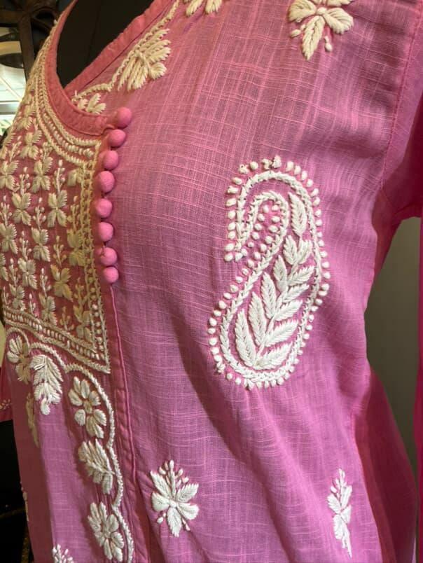 Gulaabo | Pink Angrakha with White 3D Thread Embroidery