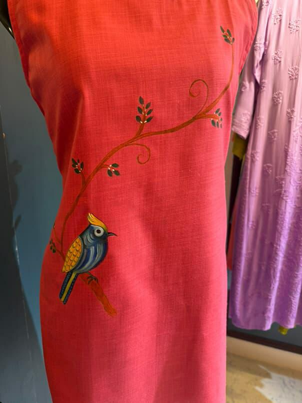 GulMor | Hand-Painted Pink Co-ord Set in Slub Cotton