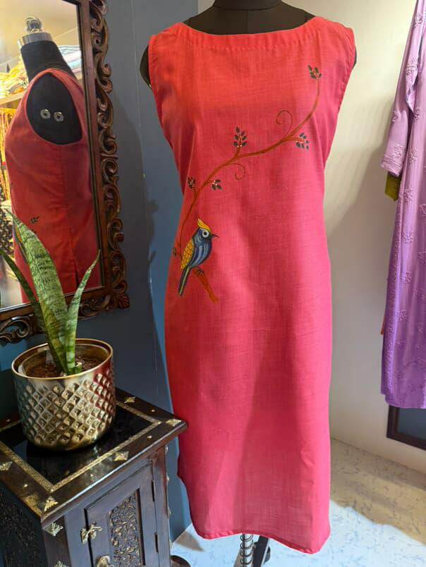 GulMor | Hand-Painted Pink Co-ord Set in Slub Cotton