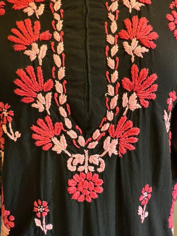 Rang-E-Raat | Black Rayon Kurti with 3D Pink Charm