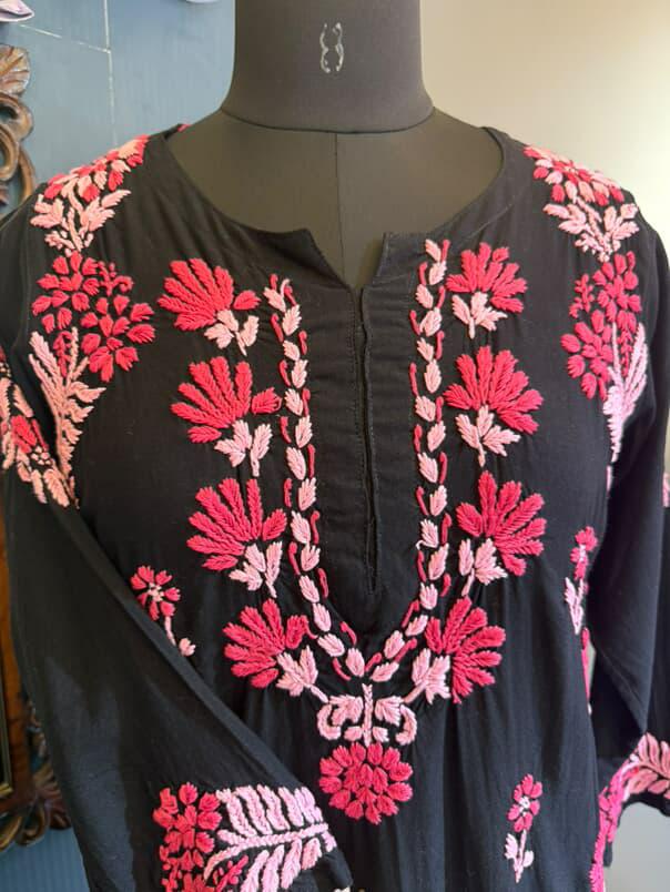 Rang-E-Raat | Black Rayon Kurti with 3D Pink Charm