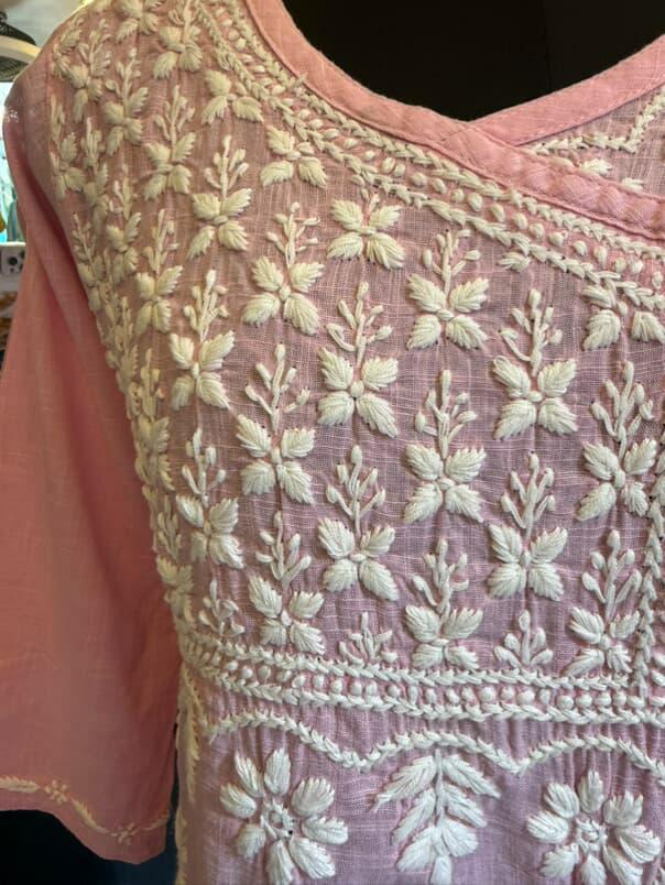 Sunehri Gul | Baby Pink Angrakha with White 3D Embroidery