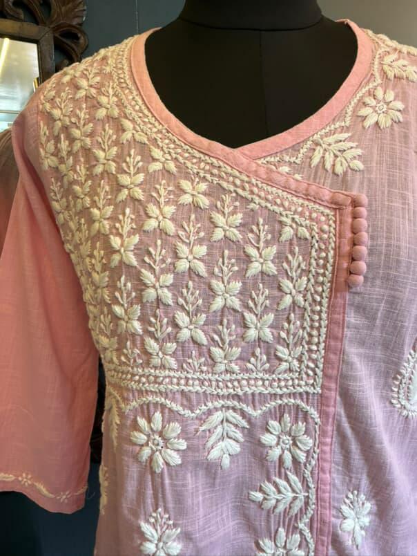Sunehri Gul | Baby Pink Angrakha with White 3D Embroidery