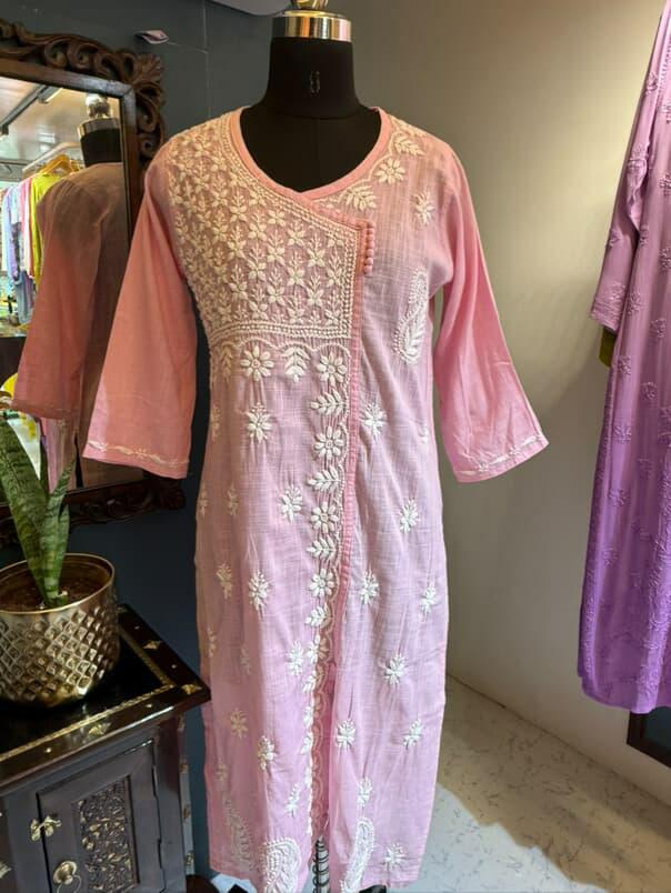Sunehri Gul | Baby Pink Angrakha with White 3D Embroidery
