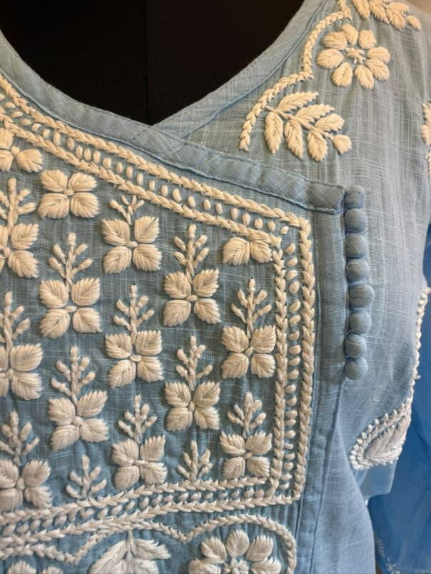 Neelori | Sky Blue Angrakha with White 3D Embroidery
