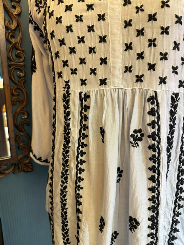 Light Blue Muslin Short Anarkali with Black Chikankari Embroidery