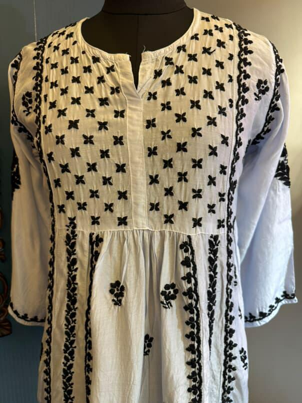 Light Blue Muslin Short Anarkali with Black Chikankari Embroidery