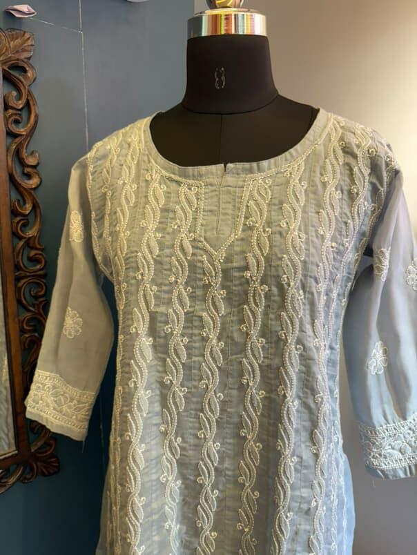 Grey Pure Cotton Anarkali with Chikankari Shadow Embroidery