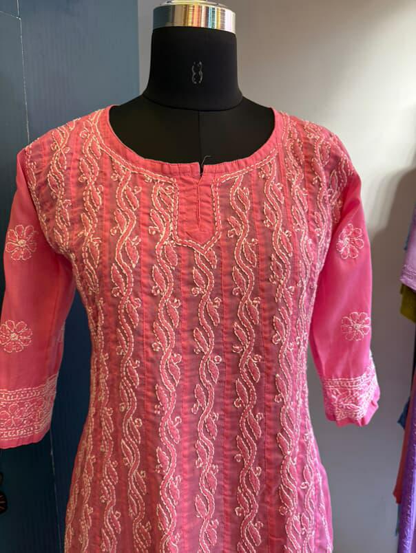 Pink Pure Cotton Anarkali with Chikankari Shadow Embroidery