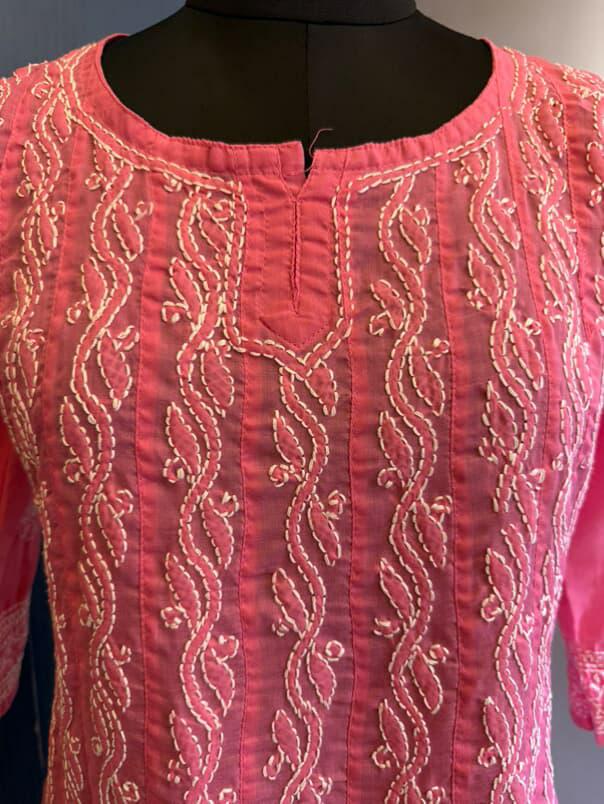Pink Pure Cotton Anarkali with Chikankari Shadow Embroidery