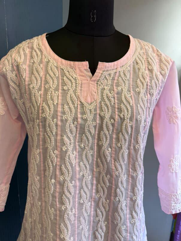 Baby Pink Pure Cotton Anarkali with Chikankari Shadow Embroidery