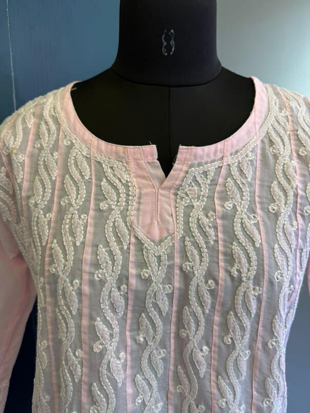 Baby Pink Pure Cotton Anarkali with Chikankari Shadow Embroidery