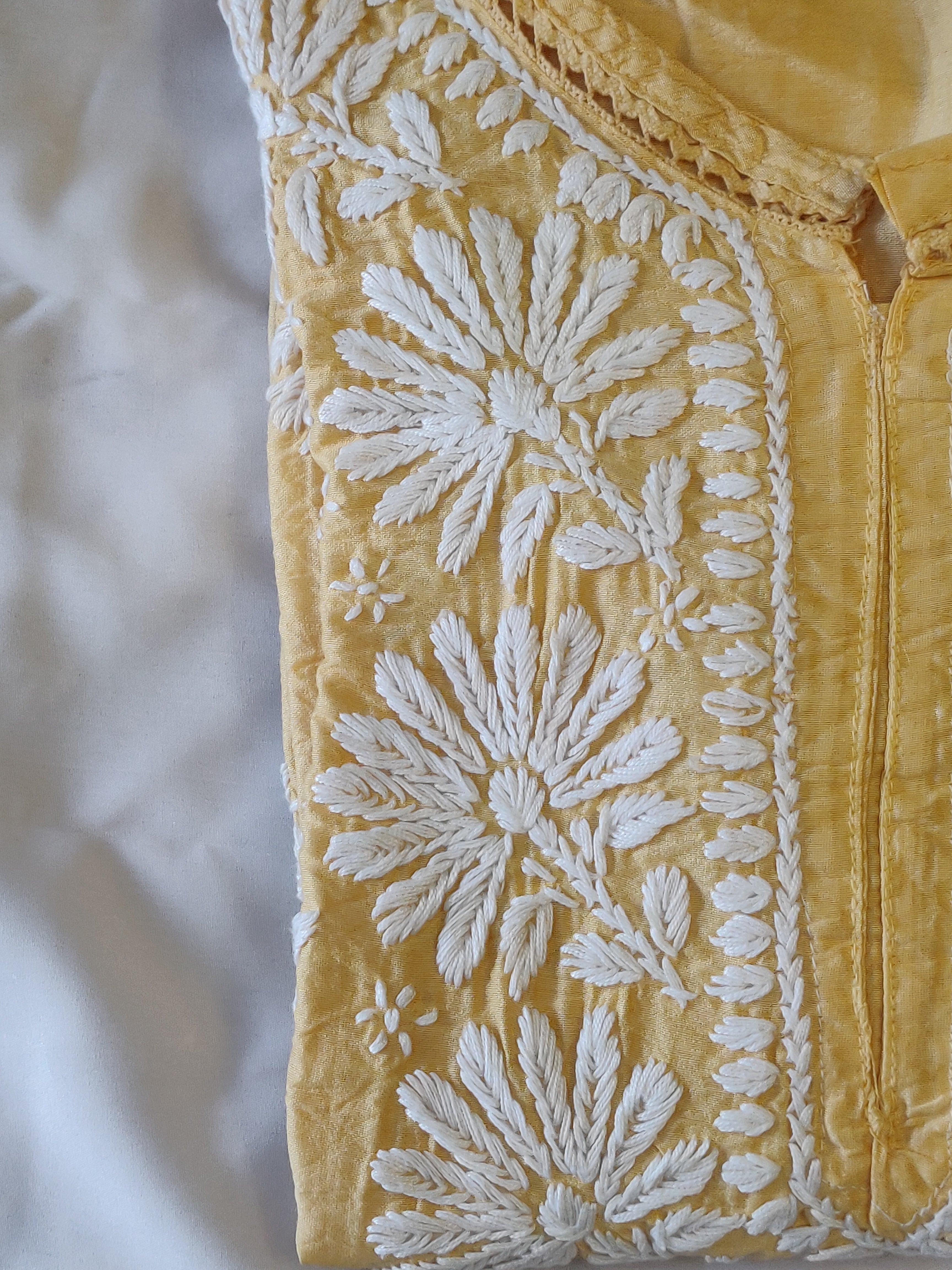 Pure Chanderi Chikankari Handcrafted Kurti