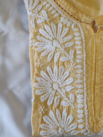Pure Chanderi Chikankari Handcrafted Kurti