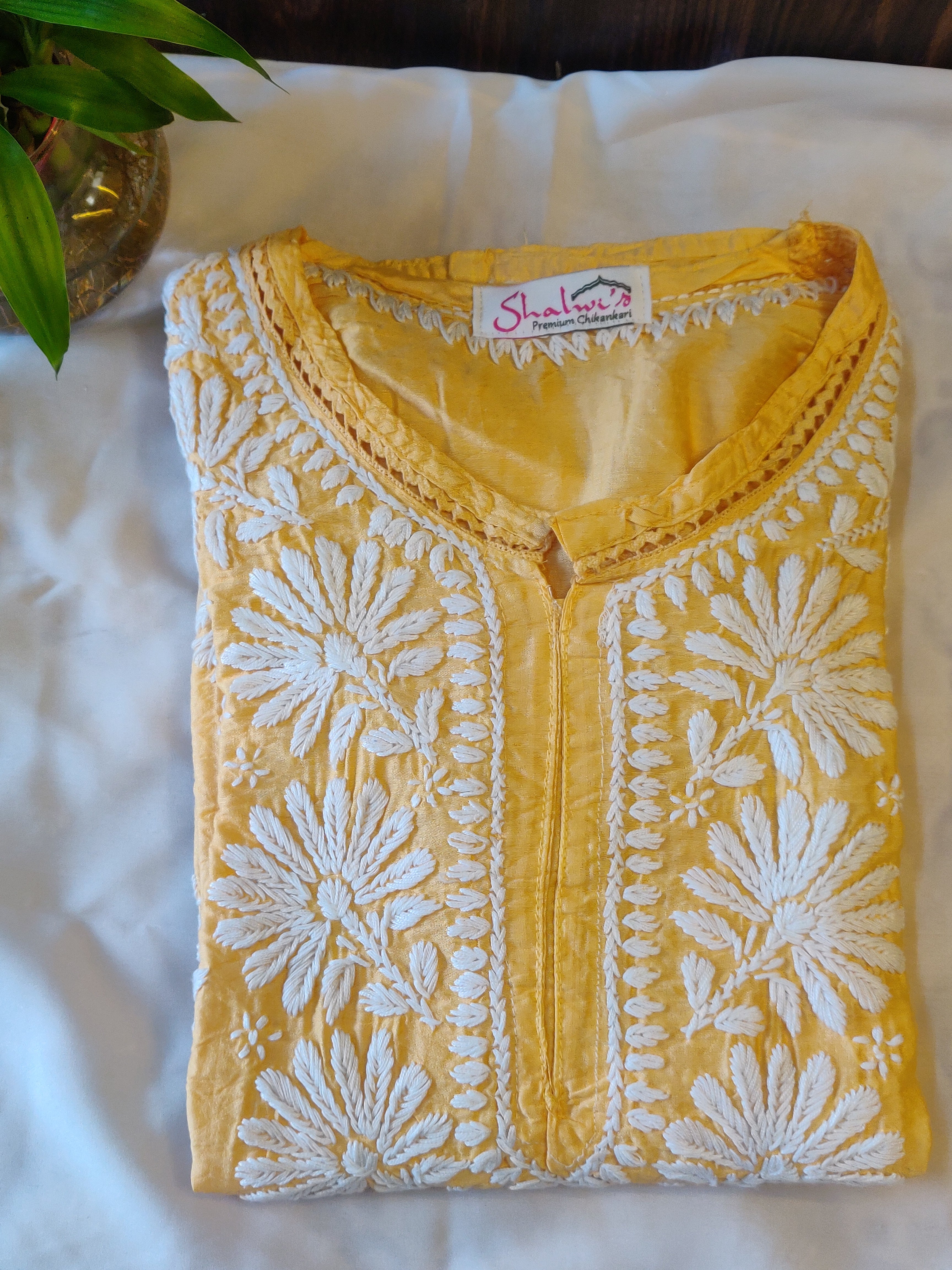 Pure Chanderi Chikankari Handcrafted Kurti