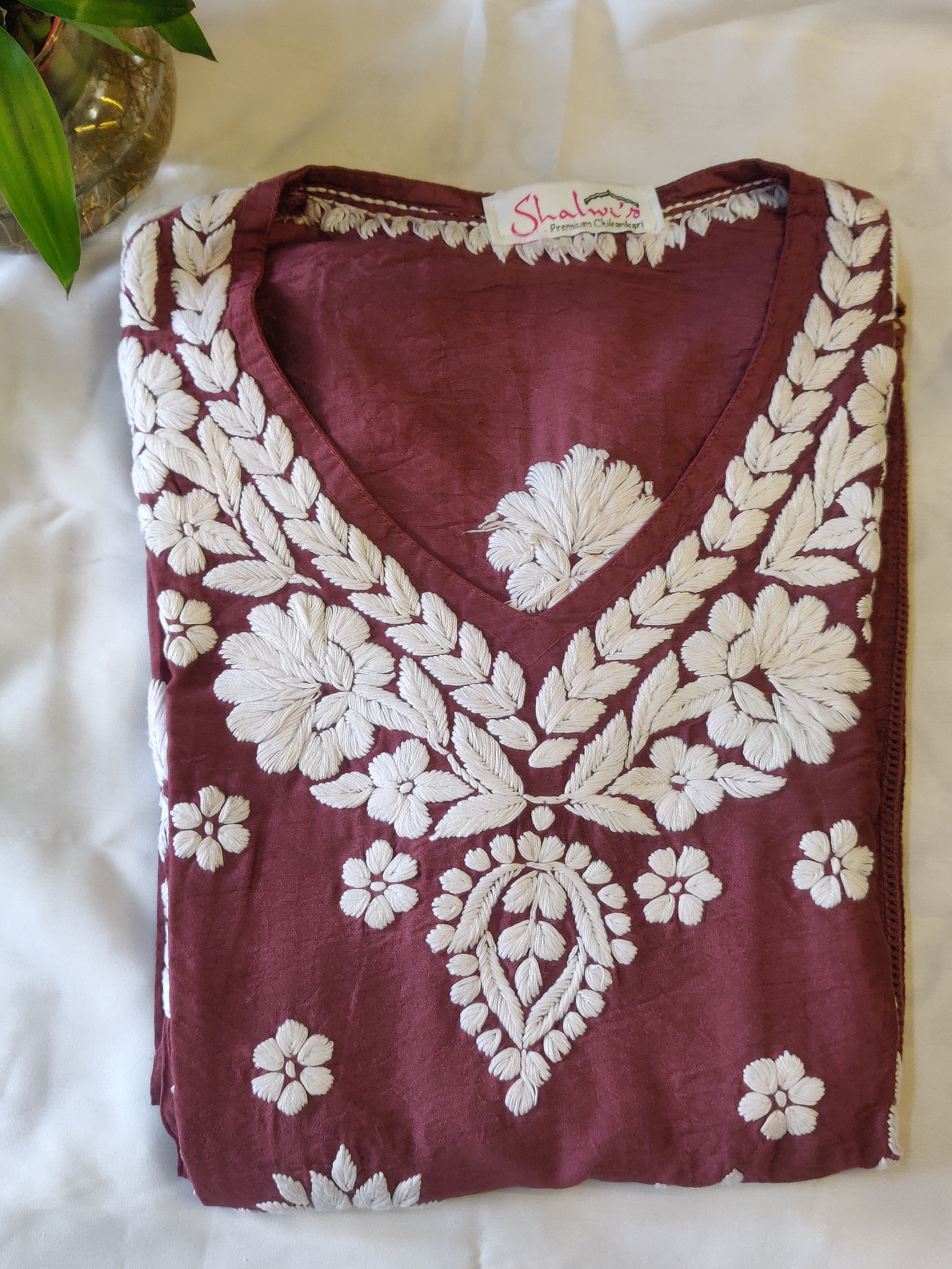Pure Chanderi Chikankari Handcrafted Kurti