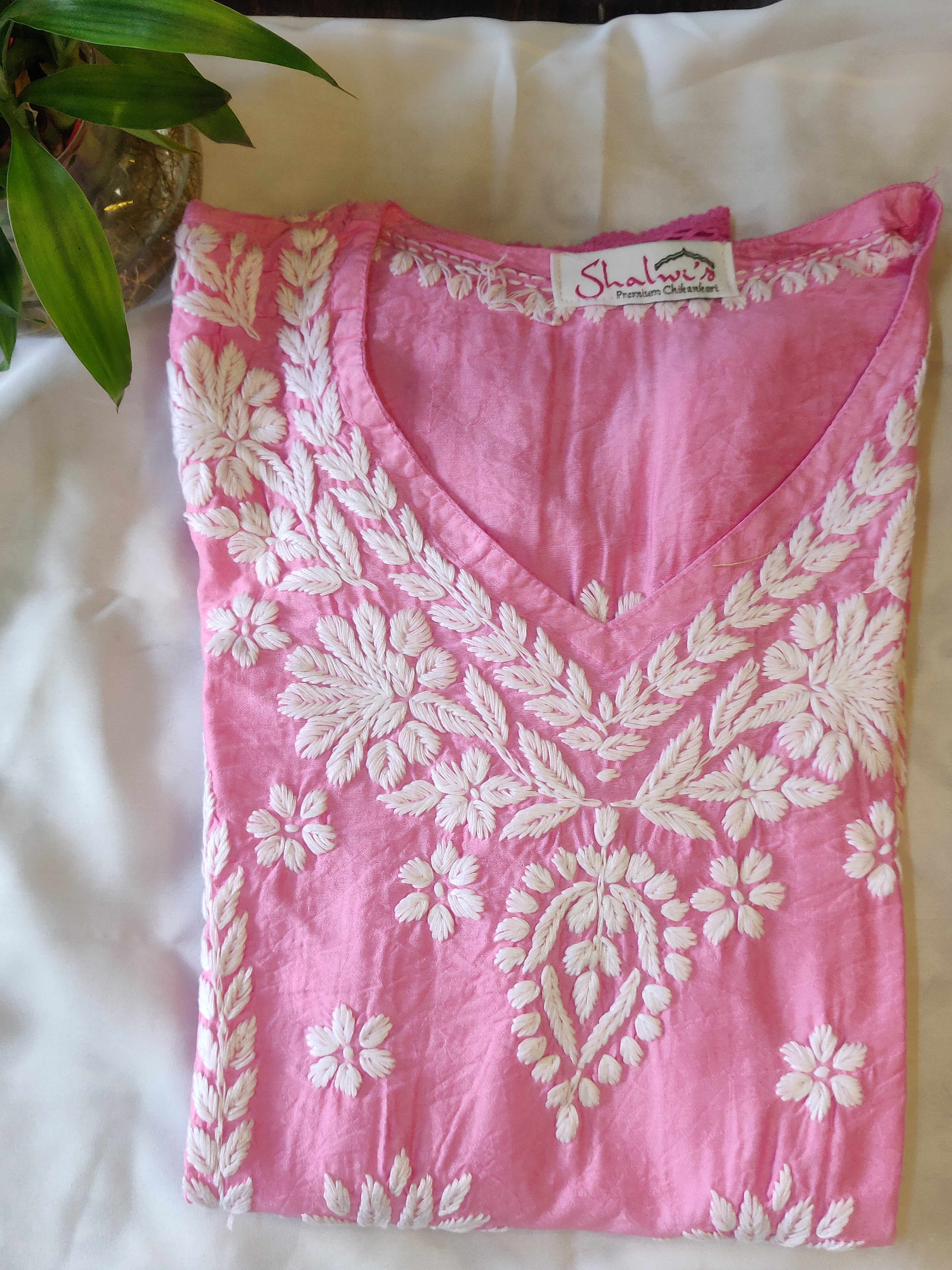 Pure Chanderi Chikankari Handcrafted Kurti