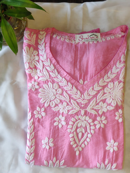Pure Chanderi Chikankari Handcrafted Kurti