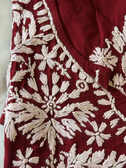Rayon Short Kurti with Handcrafted Chikankari