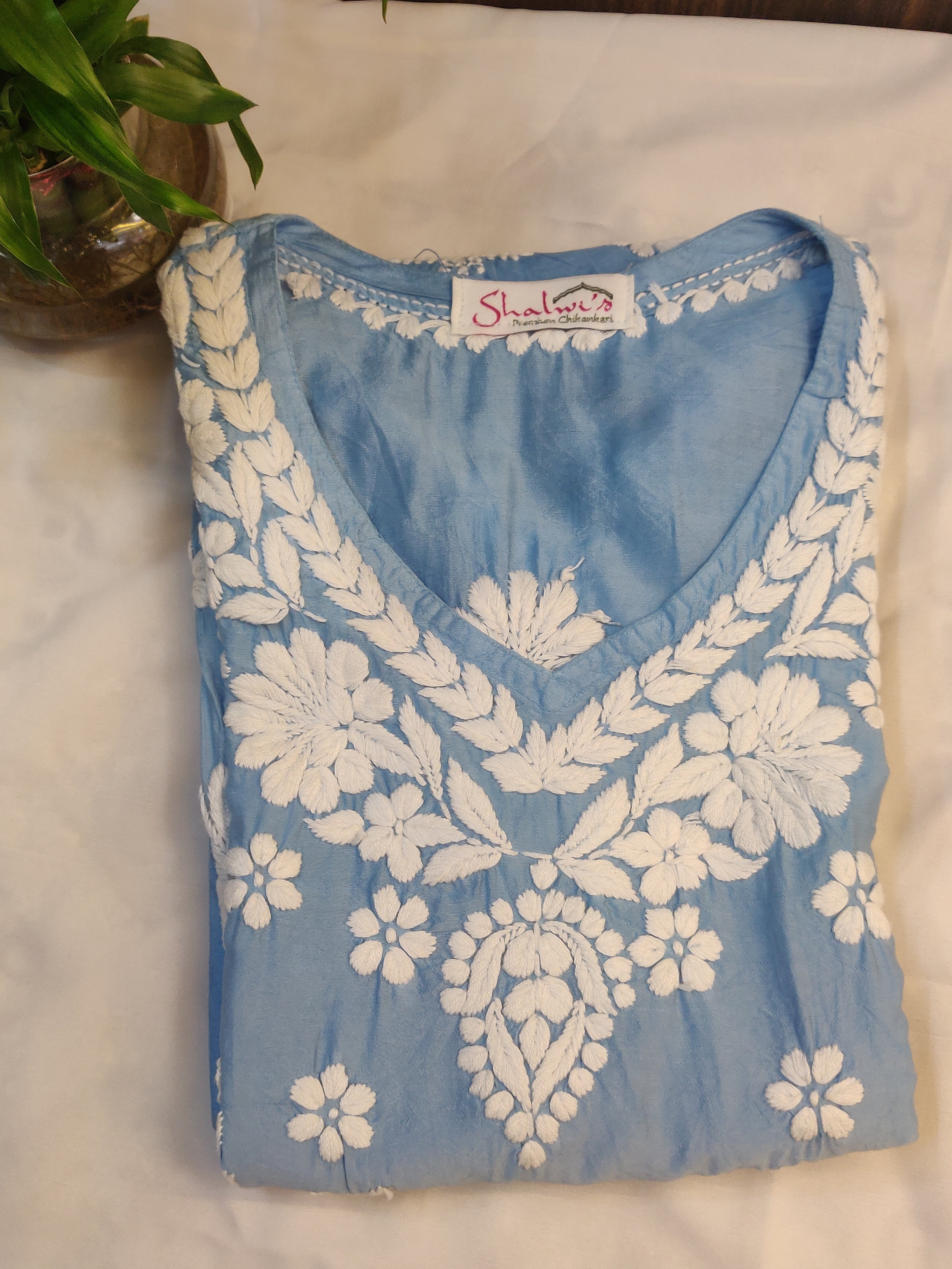 Pure Chanderi Chikankari Handcrafted Kurti