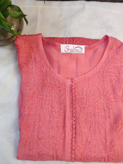 Pure Muslin Chikankari Long Kurti