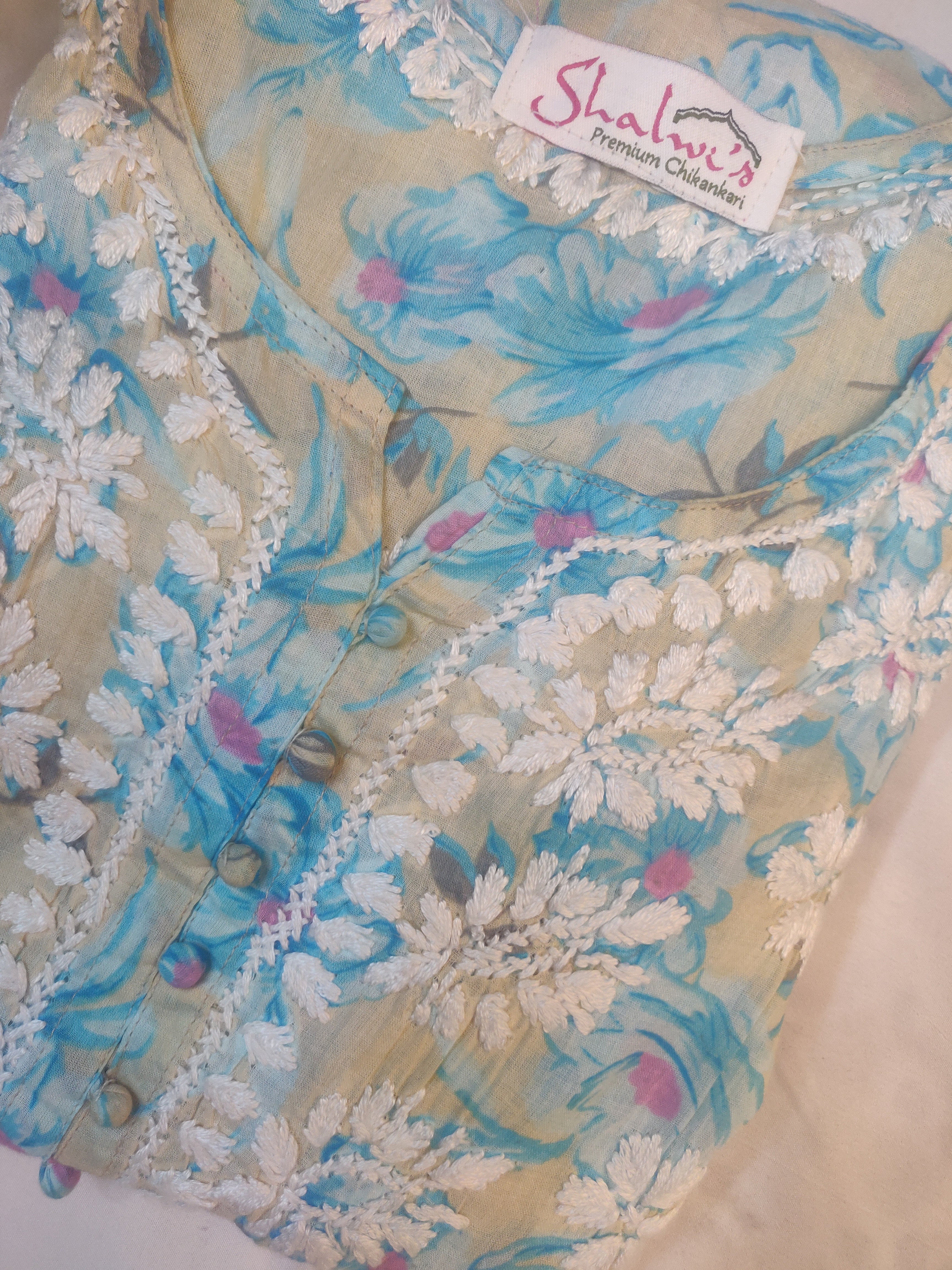 Mul Cotton Frock Style Short Kurti with Chikankari (Copy)