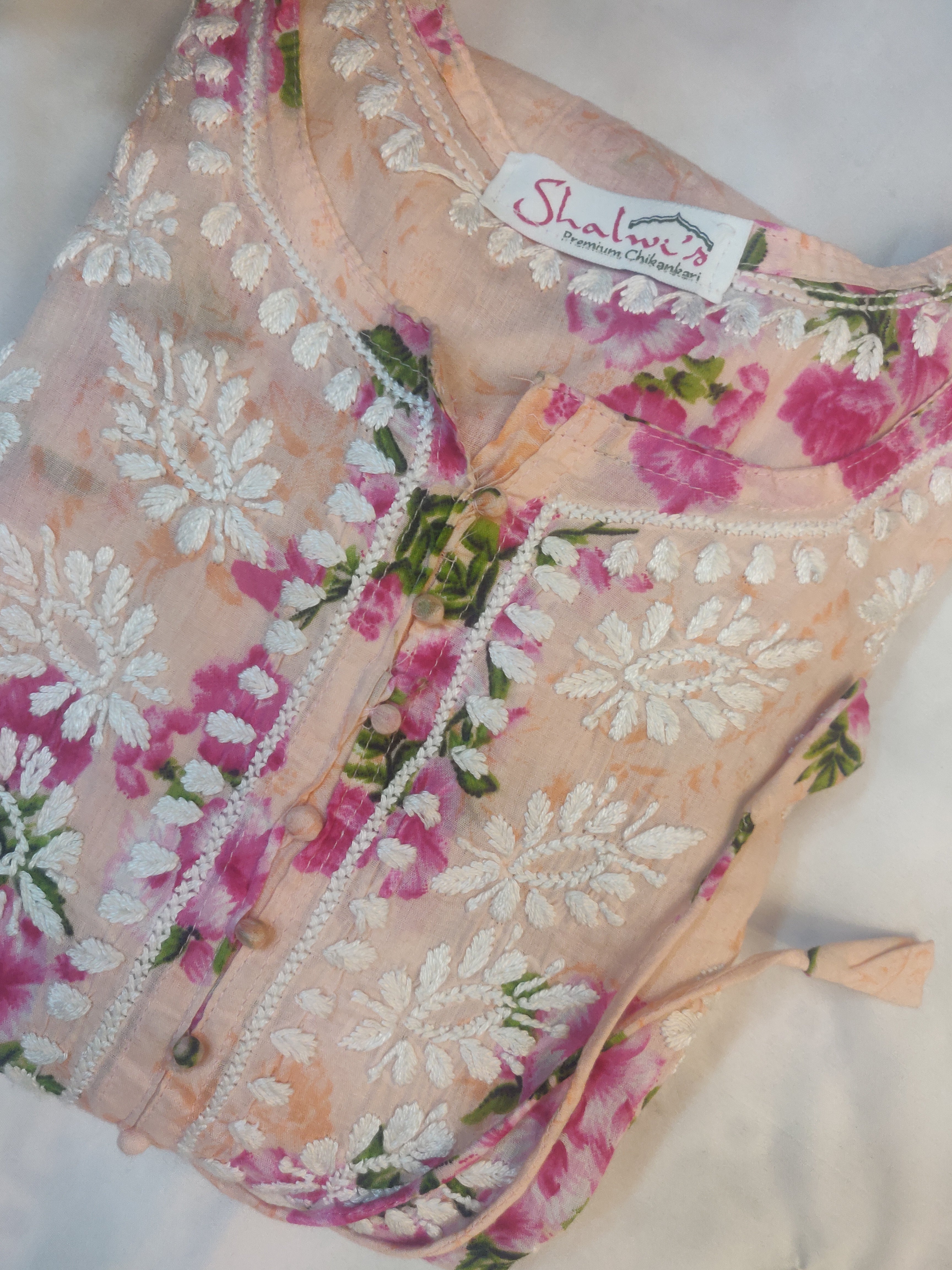 Mul Cotton Frock Style Short Kurti with Chikankari