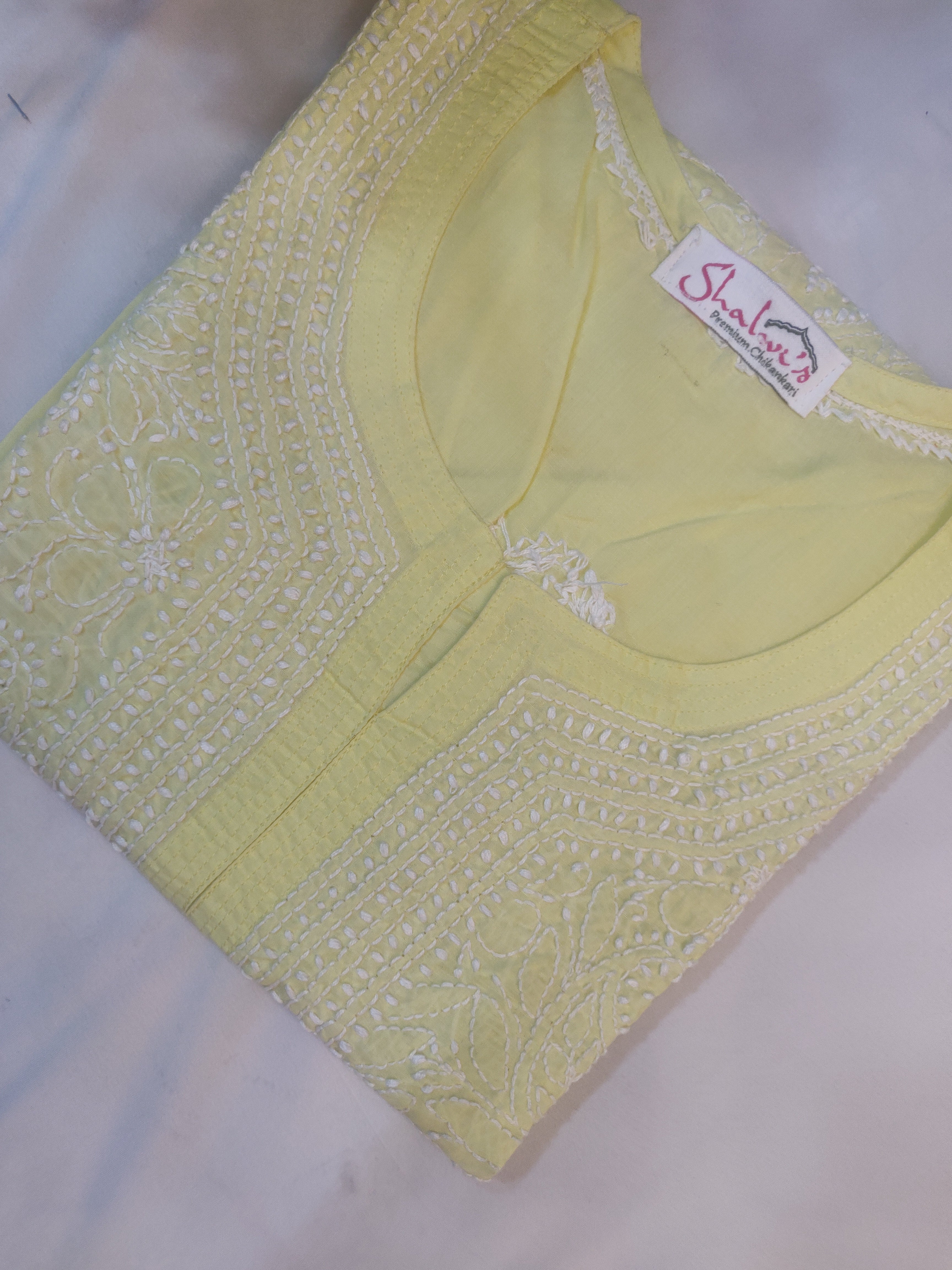 Cotton Voile Short Kurti with Chikankari Shadow Work