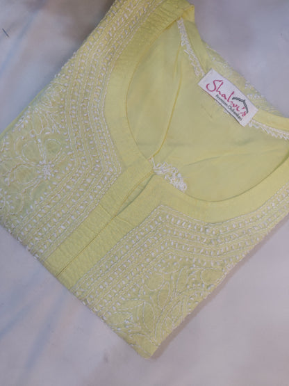 Cotton Voile Short Kurti with Chikankari Shadow Work