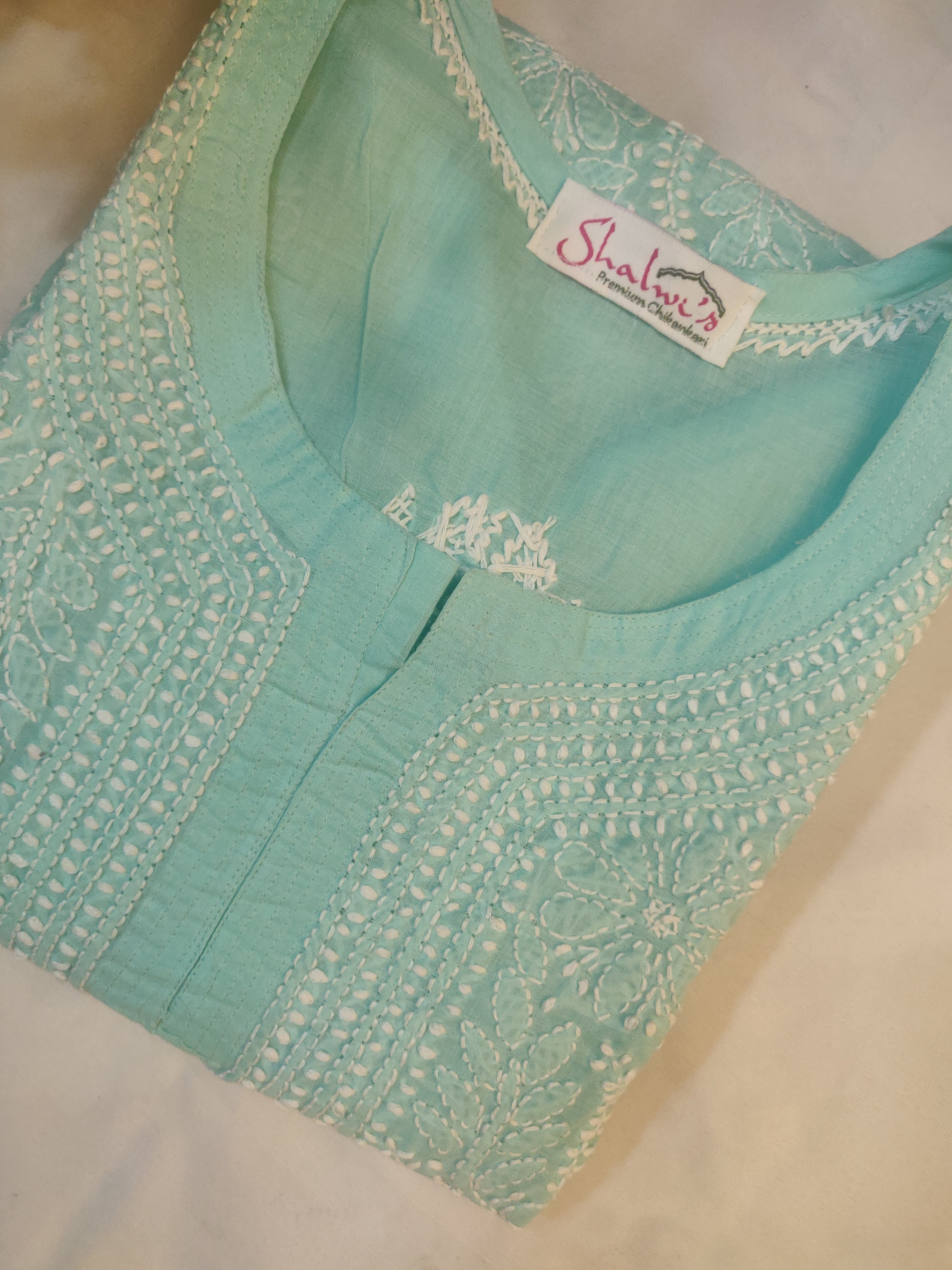 Cotton Voile Short Kurti with Chikankari Shadow Work