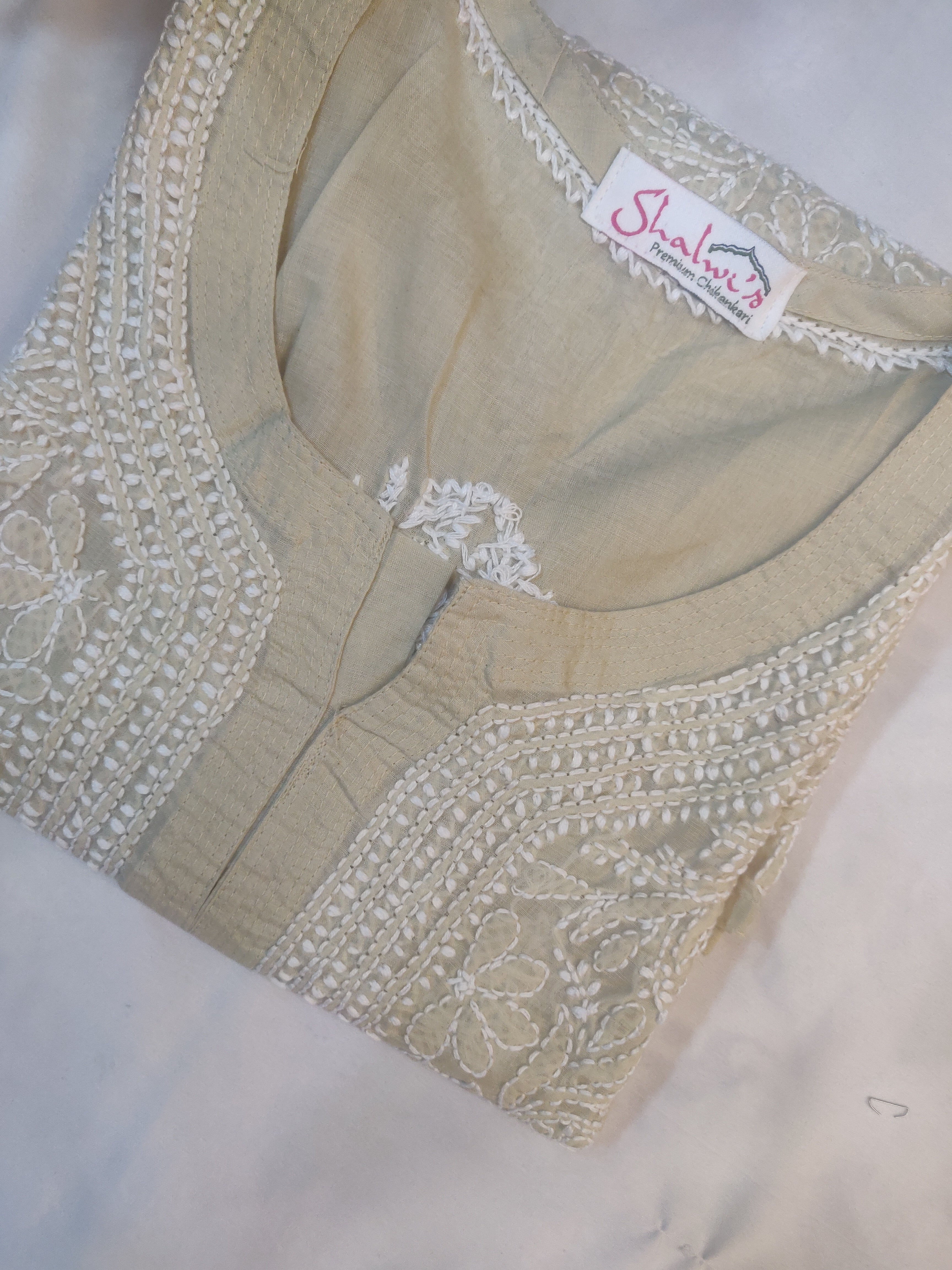 Cotton Voile Short Kurti with Chikankari Shadow Work