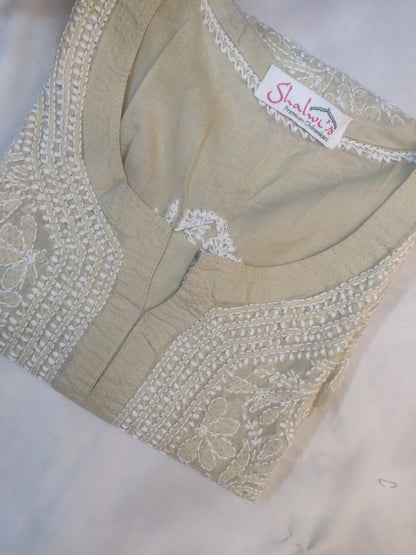 Cotton Voile Short Kurti with Chikankari Shadow Work
