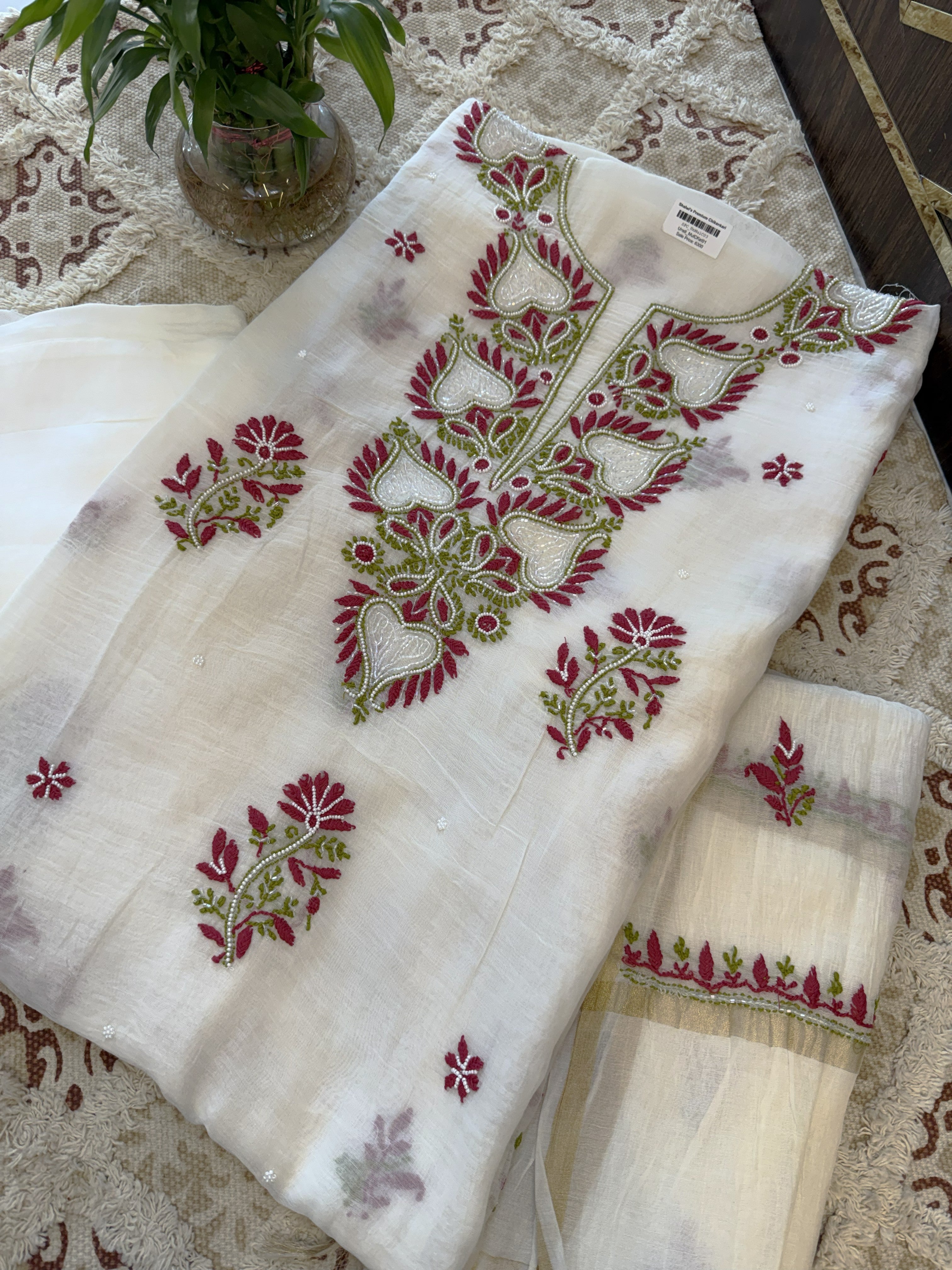Pure Mul Chanderi Handcrafted 3-Piece Suit